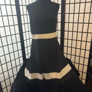 Black and White Sleeveless Fit-and-Flare Dress